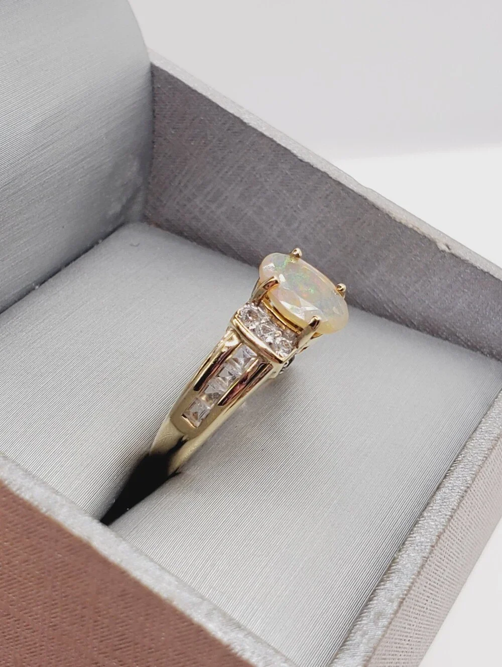 Genuine Faceted Opal Yellow Gold - 925 Sterling Silver Ring